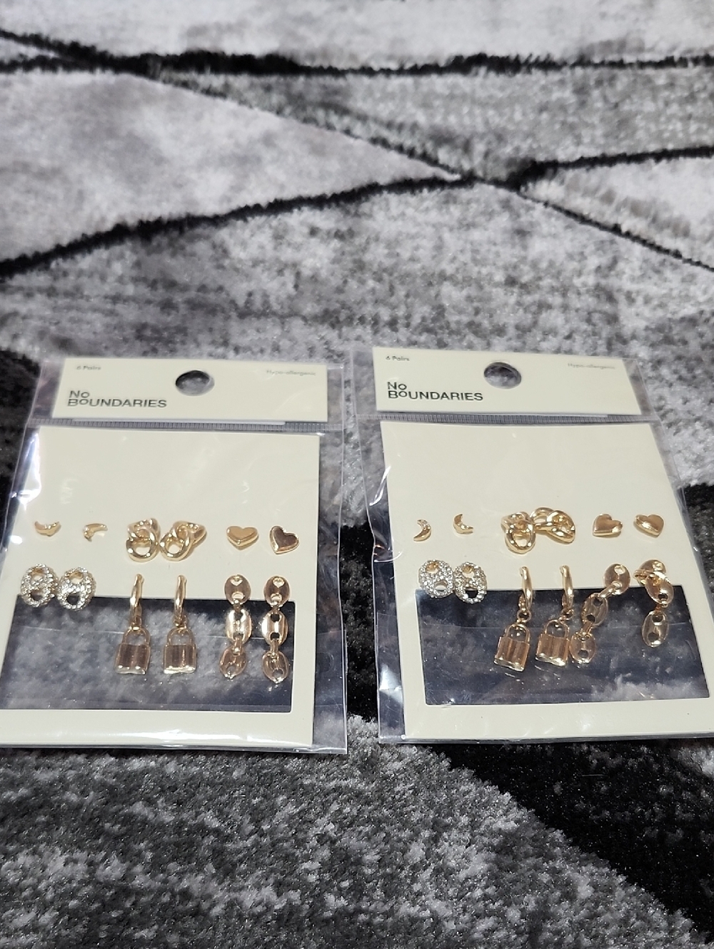 NO BOUNDARIES SET-OF-2 6 PAIRS GOLD-TONE HYPO-ALLERGENIC EARRINGS